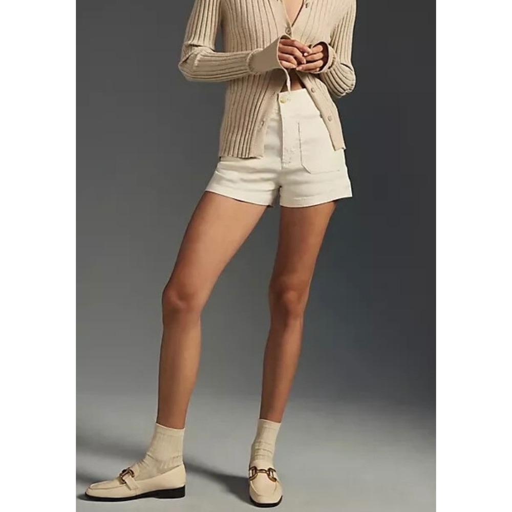 Maeve Anthropologie The Colette Linen Blend Shorts Cream Size 27